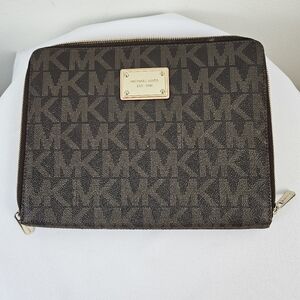 Michael Kors Black and Brown All over Print Leather iPad case Gold tone Hardware